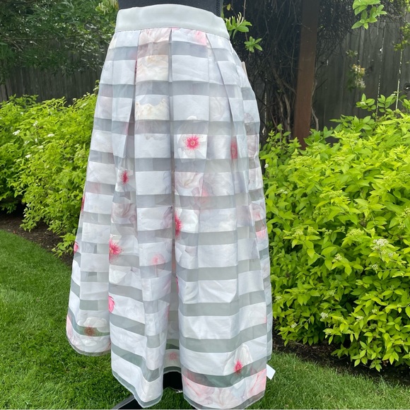 Ted Baker Rosaley Chelsea Grey Mesh Satin Organza Midi Skirt - Picture 3 of 9